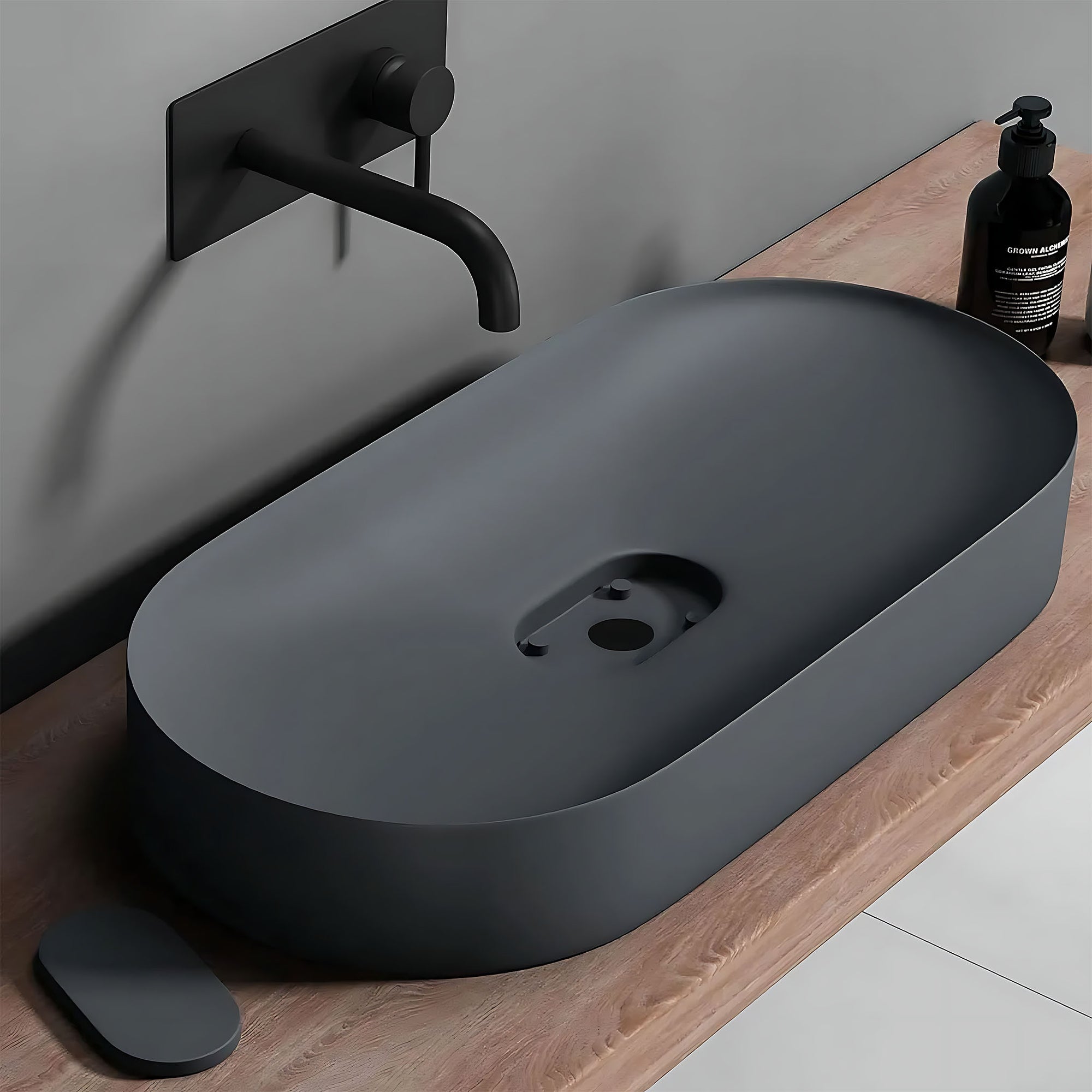 Umyvadlo REA  IRIS 71 CM GREY MATT na desku - konglomerát  3