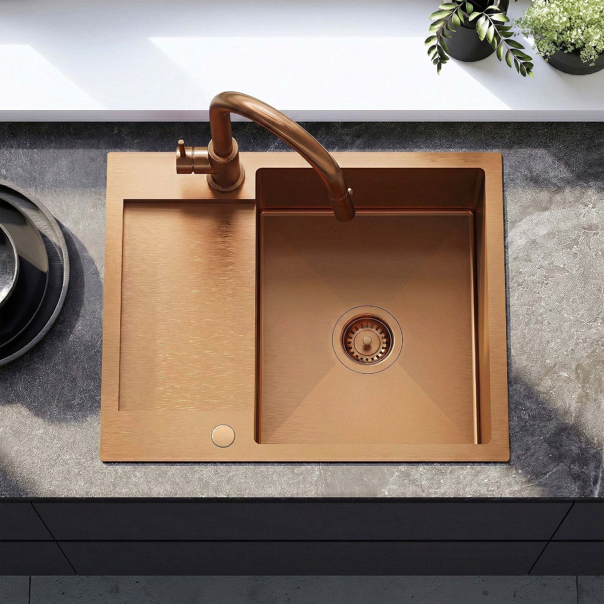 Ocelový dřez Paul BRUSH COPPER s kuchyňskou baterií 3