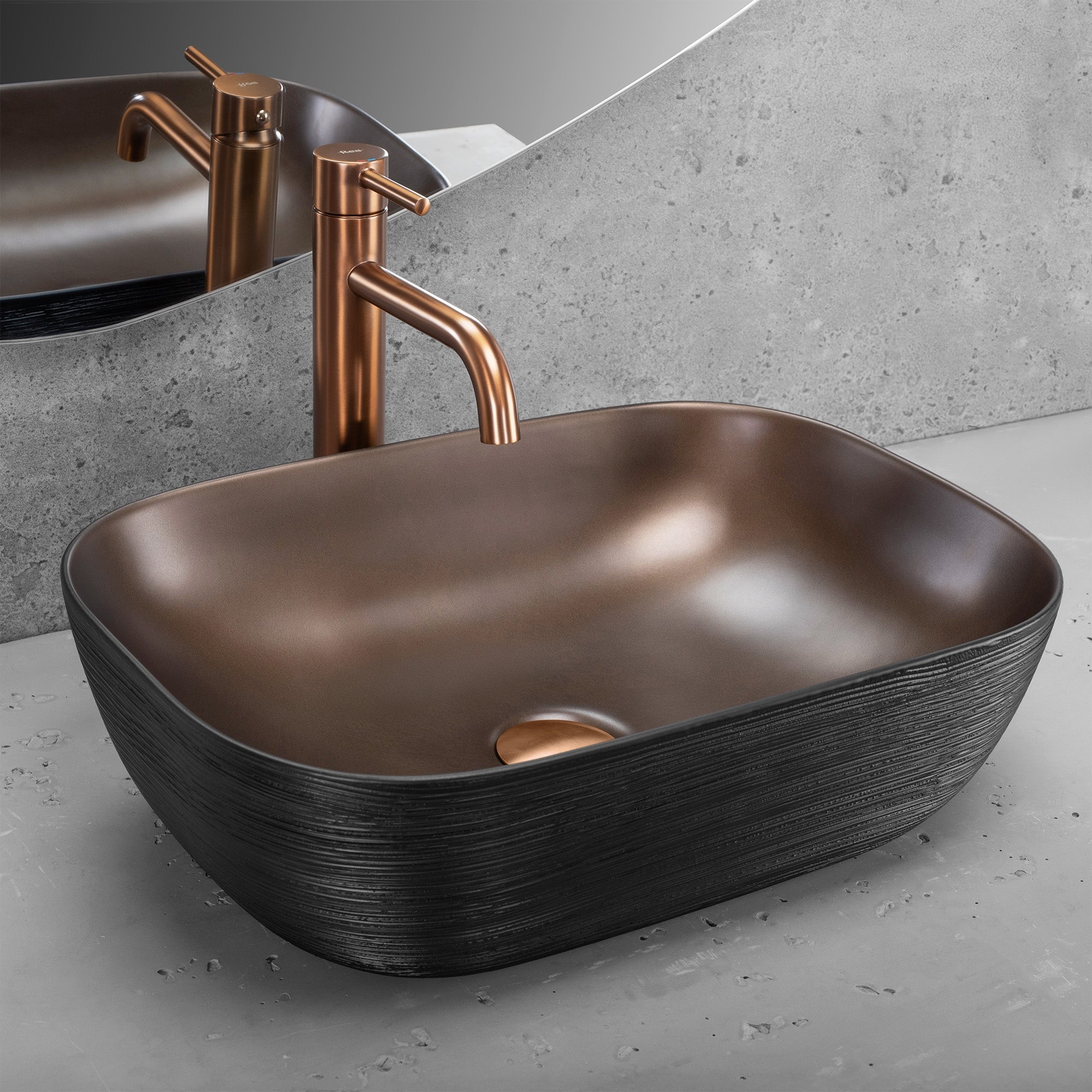 Umyvadlo na desku Rea Belinda COPPER BRUSH / Black  2