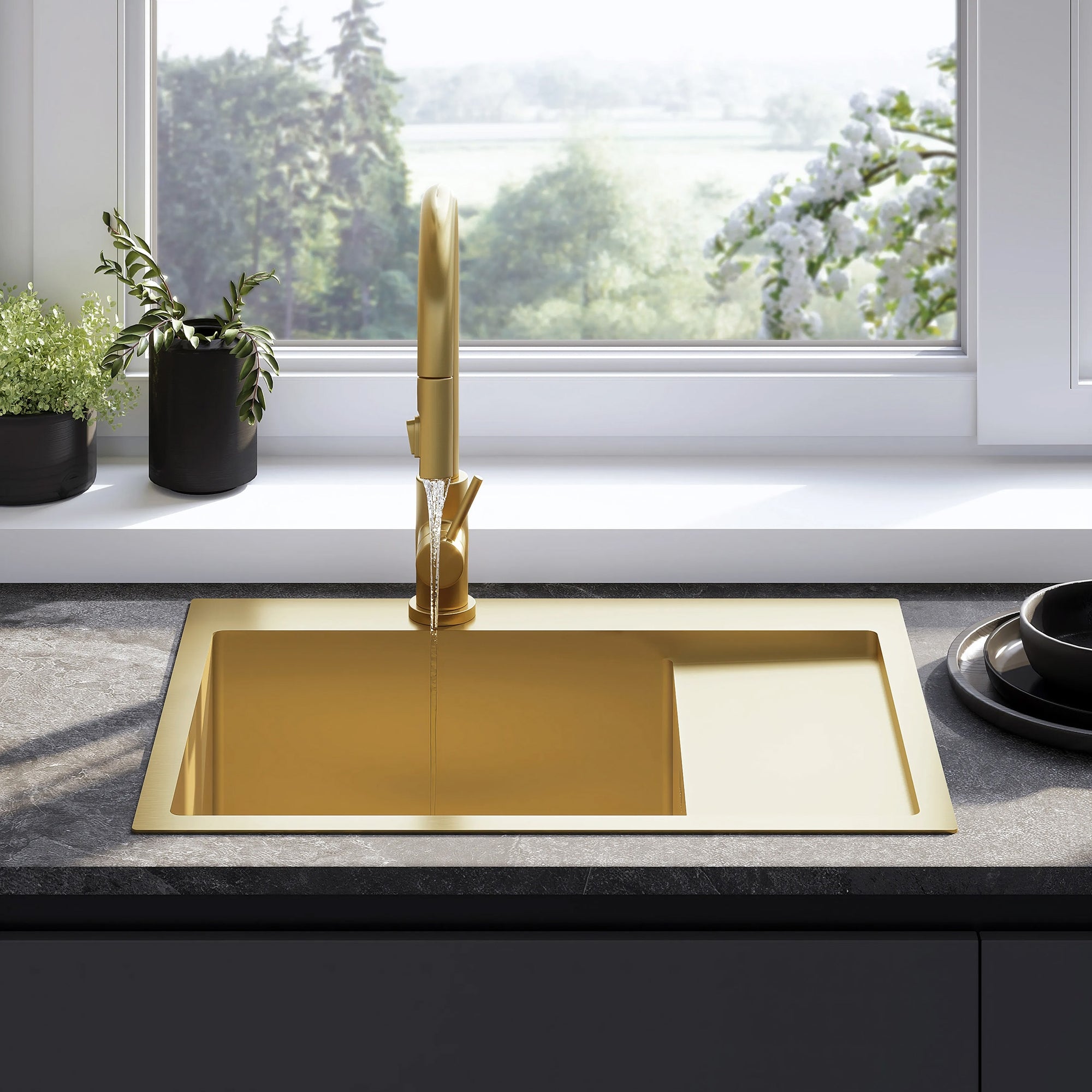 Ocelový dřez Fin BRUSH GOLD bez kuchyňské baterie 4